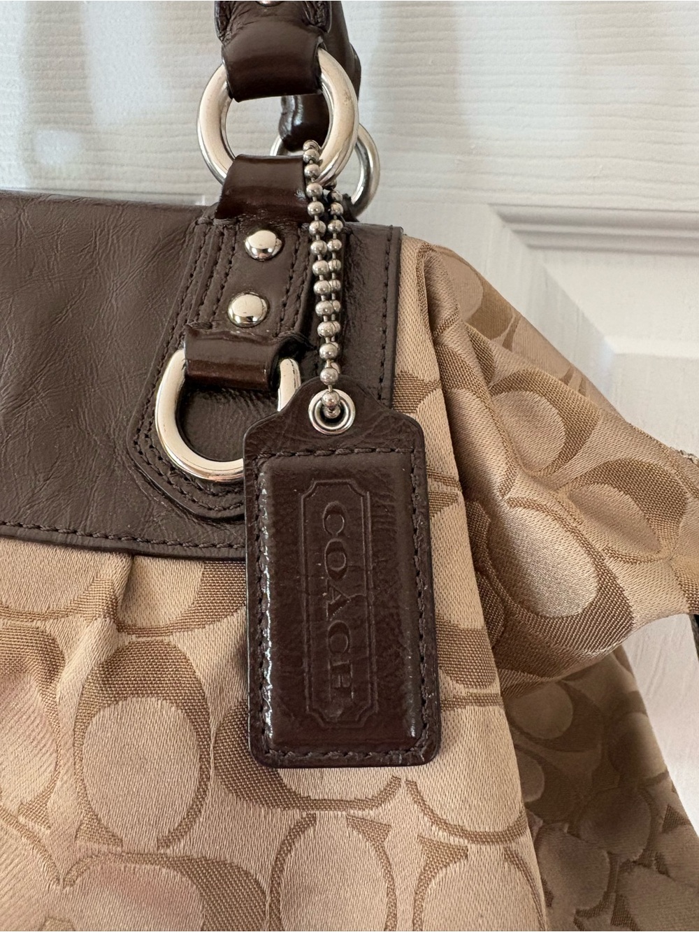 Coach F13740 Soho Pleated Signature Jacquard Hobo Satchel Brown Khaki Y2K - Picture 2 of 7